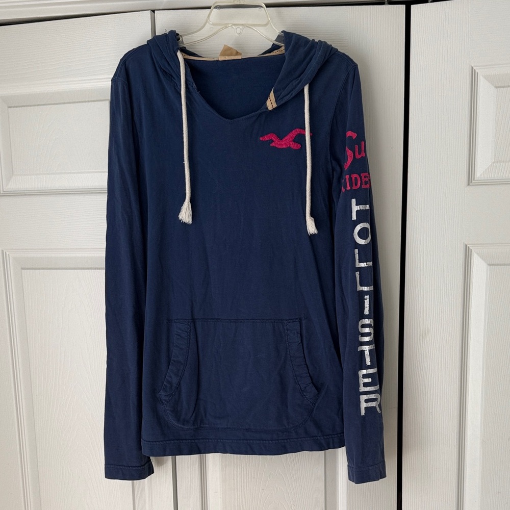 Hollister Dark Blue Pullover Vintage Surf Riders Beach tunic hoodie size L